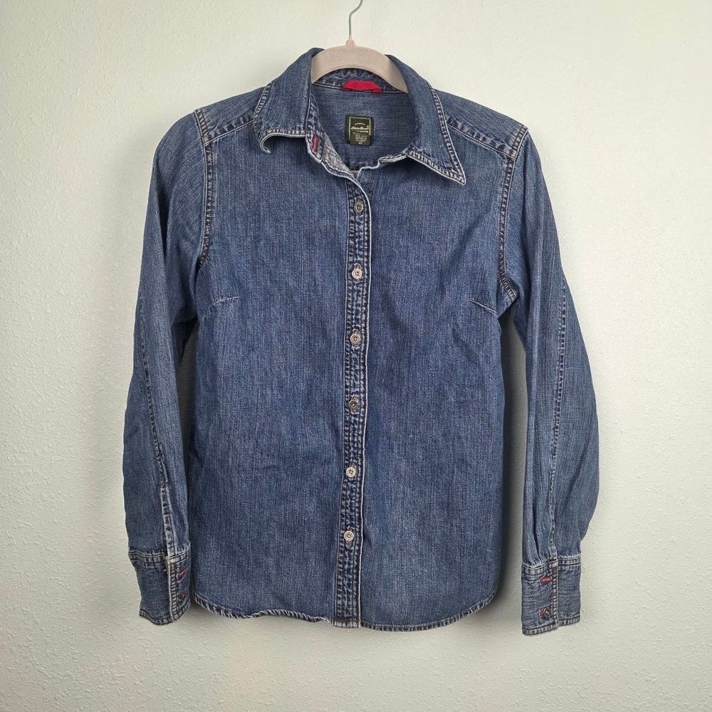 Denim Shirt Eddie Bauer Womens XS Blue Long Sleeve Button Up Blouse